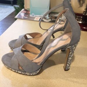 Nina grey suede shoes with gem detailing